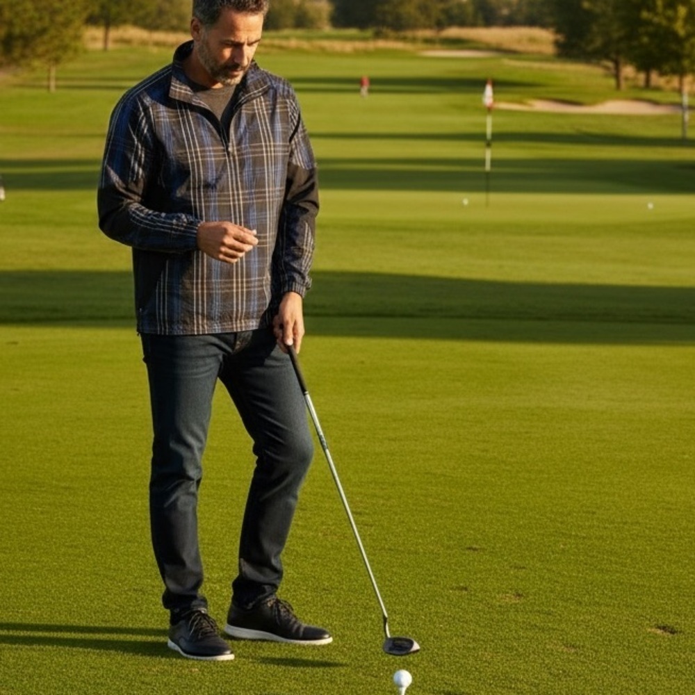 - Zero Restriction Blue Black Tartan Plaid Halfzip Windbreaker Golf Orange White